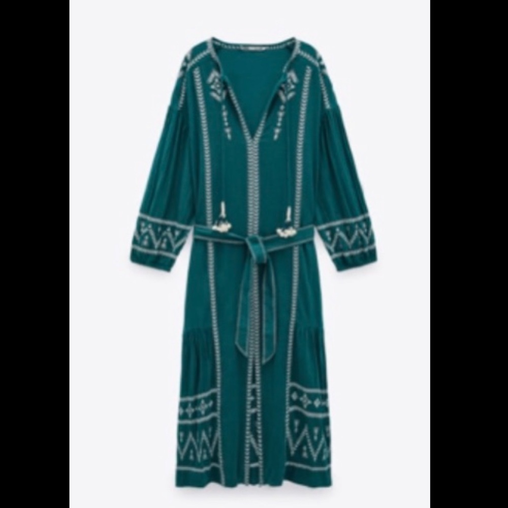 Zara embroidered midi drees